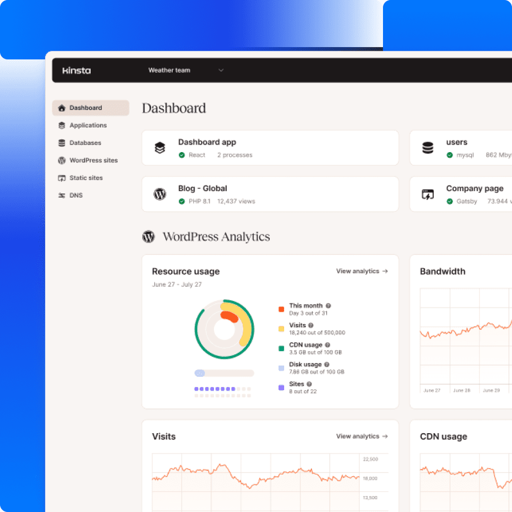 Screenshot of the MyKinsta dashboard